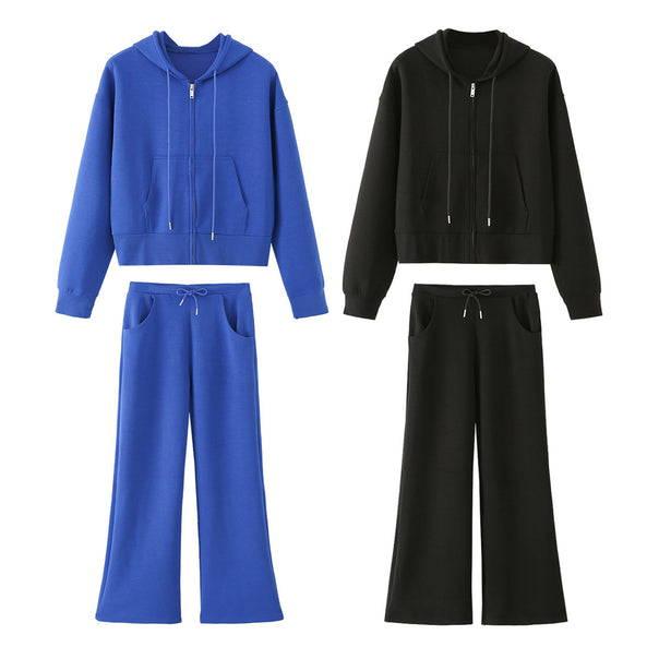 Women's Wide Jersey Pants with High Waist, Drawstring and Flap Pockets Drune