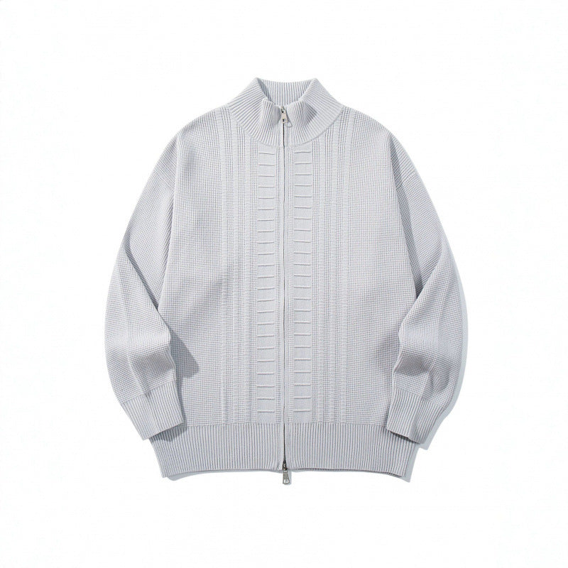 Men's chunky knit zip cardigan with high collar and double zipper Mune Fashion