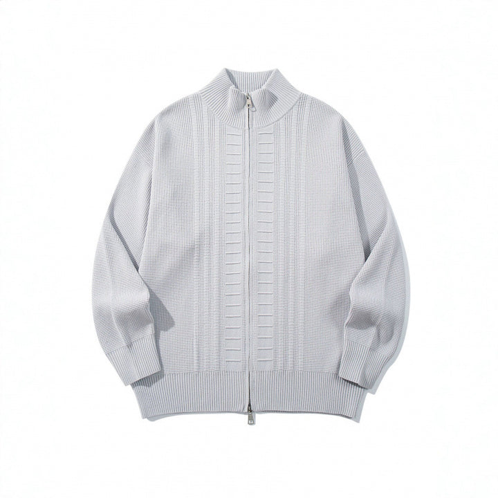 Men's chunky knit zip cardigan with high collar and double zipper Mune Fashion
