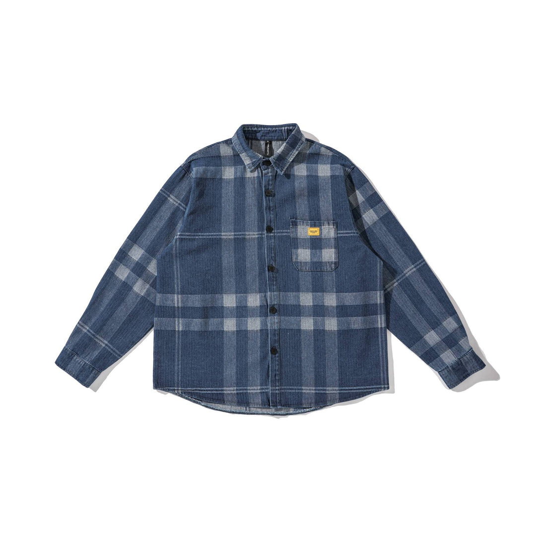 Men's Oversized Checkered Shirt Jacket in Worker Style with Rounded Hem and Chest Pocket Mune Fashion