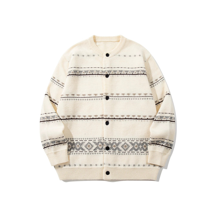 Unisex Structured Jacquard Cardigan with Round Neckline, Oversized Fit and Button Placket Mune Fashion