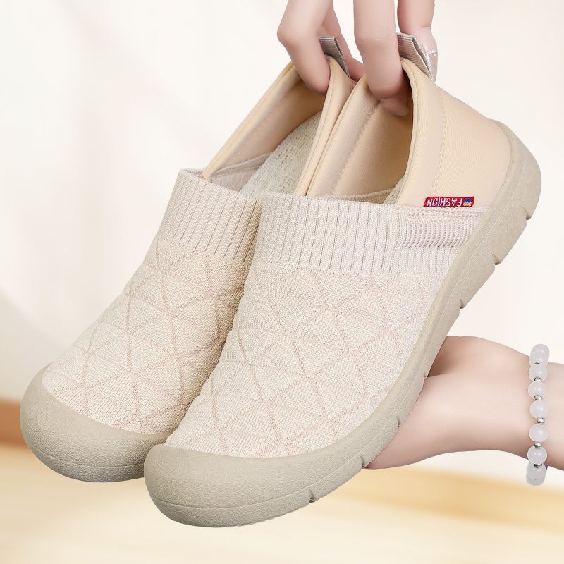 Ladies nan breathable knitted slip-on comfort half shoe with elastic shaft and shock-absorbing EVA sole Mune Fashion