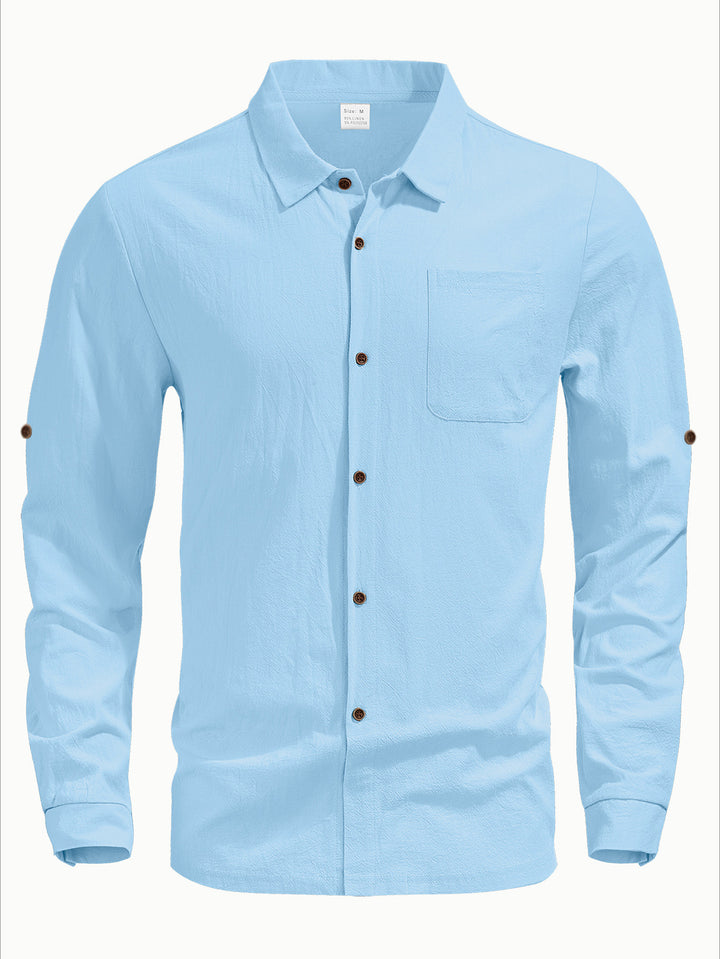 Men's casual long-sleeve shirt with Kent collar, chest pocket, and sleeve strap Mune Fashion