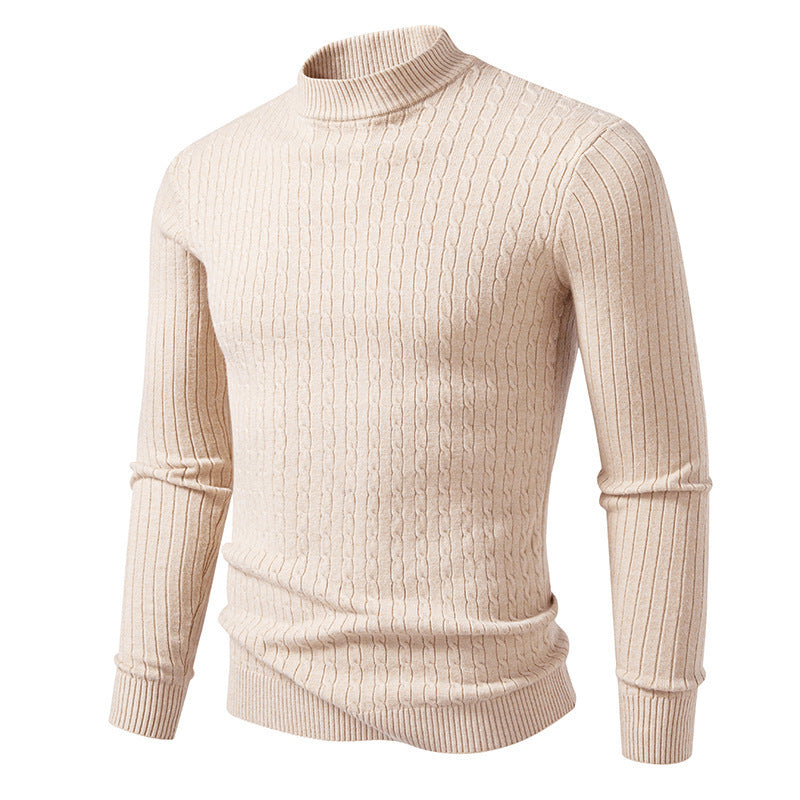 Men's body-hugging fine knit pullover with high collar and cable pattern Mune Fashion