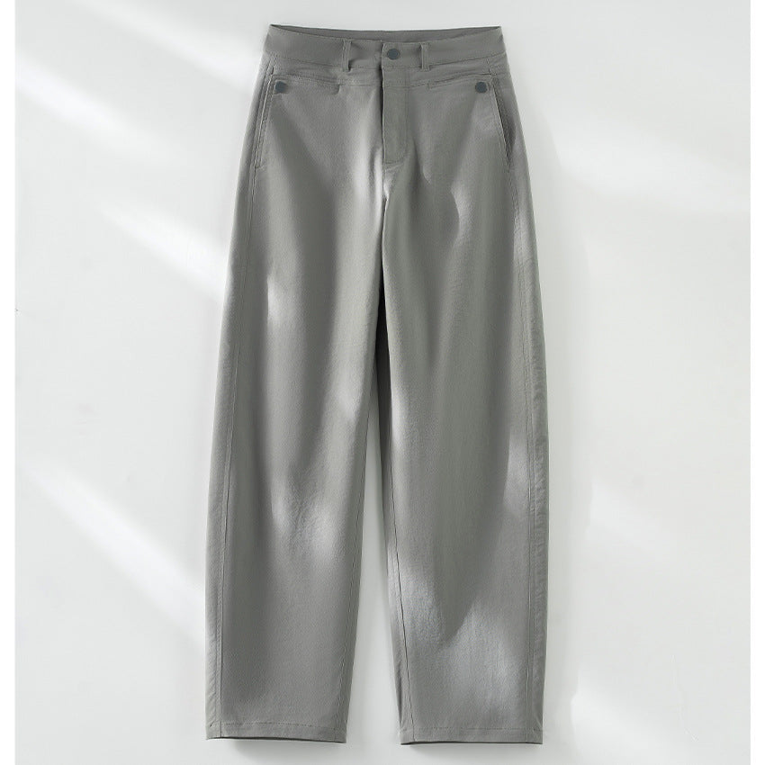 Women's high-waisted wide fabric trousers with straight leg, comfort waistband and side pockets Mune Fashion