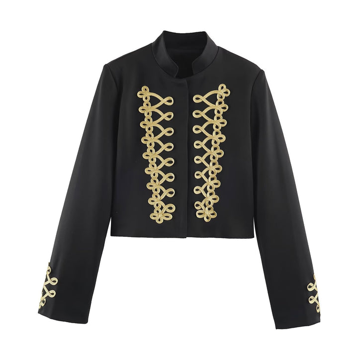 Women's short military-style jacket with gold trim and stand-up collar Mune Fashion