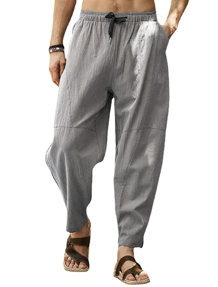 Men's casual linen harem pants with elastic waistband and side pockets Mune Fashion