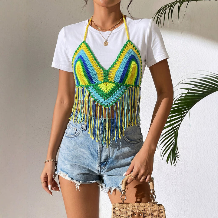 Women's Crocheted Crop Top with Fringe Mune Fashion