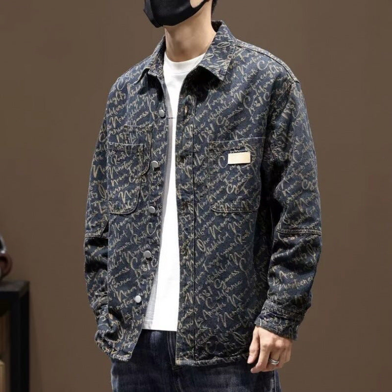 Men's Fashionable Denim Jacket with Graphic Pattern Mune Fashion