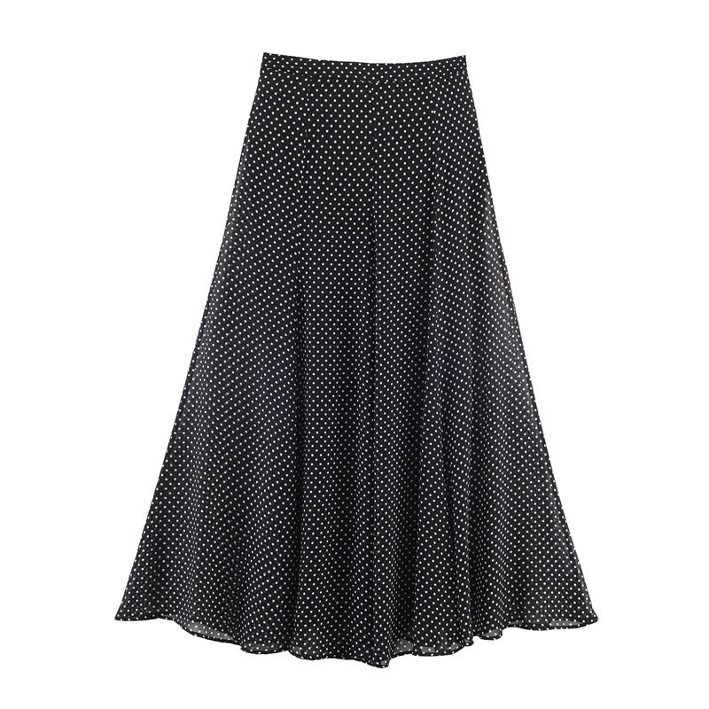 Women's Two-Piece Retro Polka Dot Set with Wide Batwing Top and Pleated Midi Skirt Mune Fashion