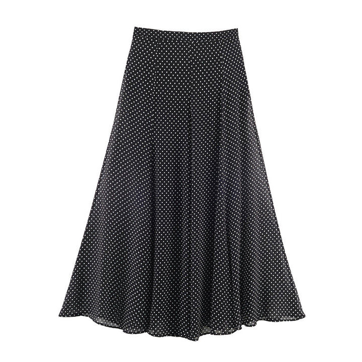 Women's Two-Piece Retro Polka Dot Set with Wide Batwing Top and Pleated Midi Skirt Mune Fashion