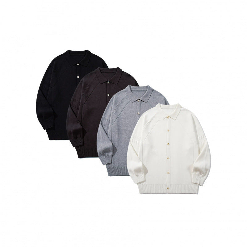 Unisex Boxy Knit Cardigan with Shirt Collar, Raglan Sleeves and Ribbed Hems Mune Fashion