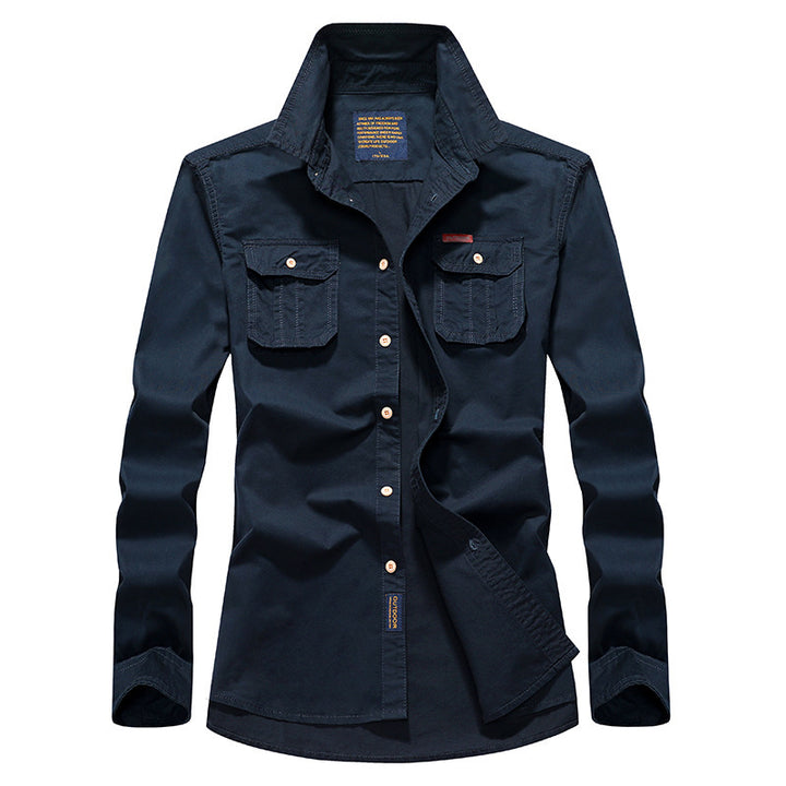 Men's Cotton Utility Shirt with Chest Flap Pockets, Reinforced Construction and Classic Shirt Collar Mune Fashion
