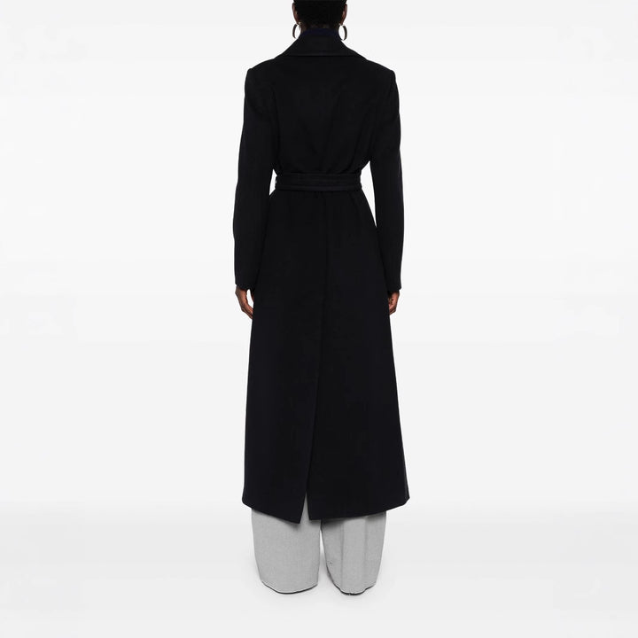 Women's long wrap coat made of wool blend with tie belt and wide lapels Mune Fashion