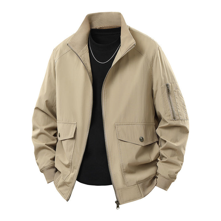 Men's Wind and Water Resistant Urban Bomber Jacket with Stand Collar and Multiple Pockets Mune Fashion