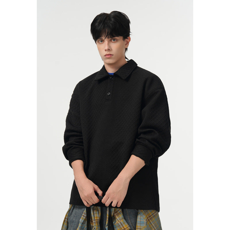 Men's Oversized Polo Shirt Sweatshirt with Diamond Pattern, Extended Cut and Polo Collar Mune Fashion
