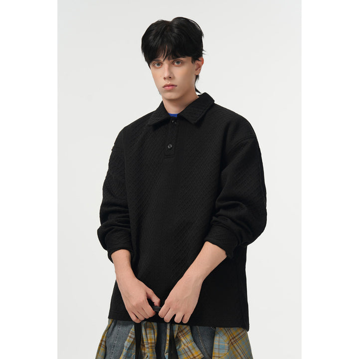 Men's Oversized Polo Shirt Sweatshirt with Diamond Pattern, Extended Cut and Polo Collar Mune Fashion