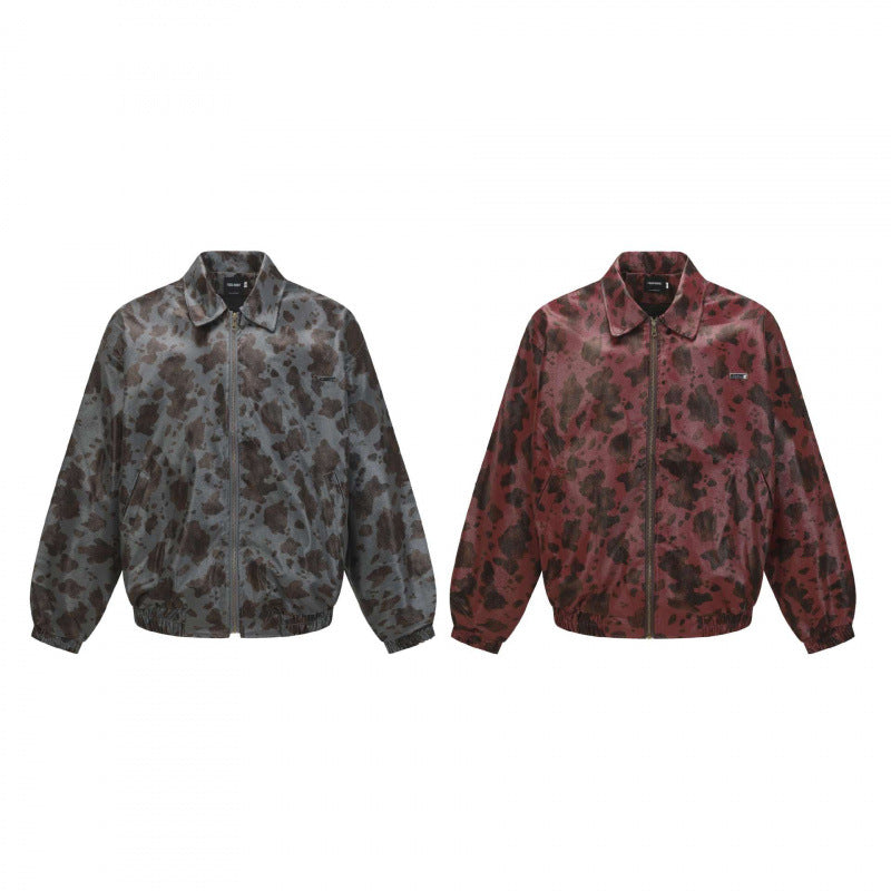 Unisex short-cut boxy jacket with zipper, elastic hem and modern animal print Mune Fashion