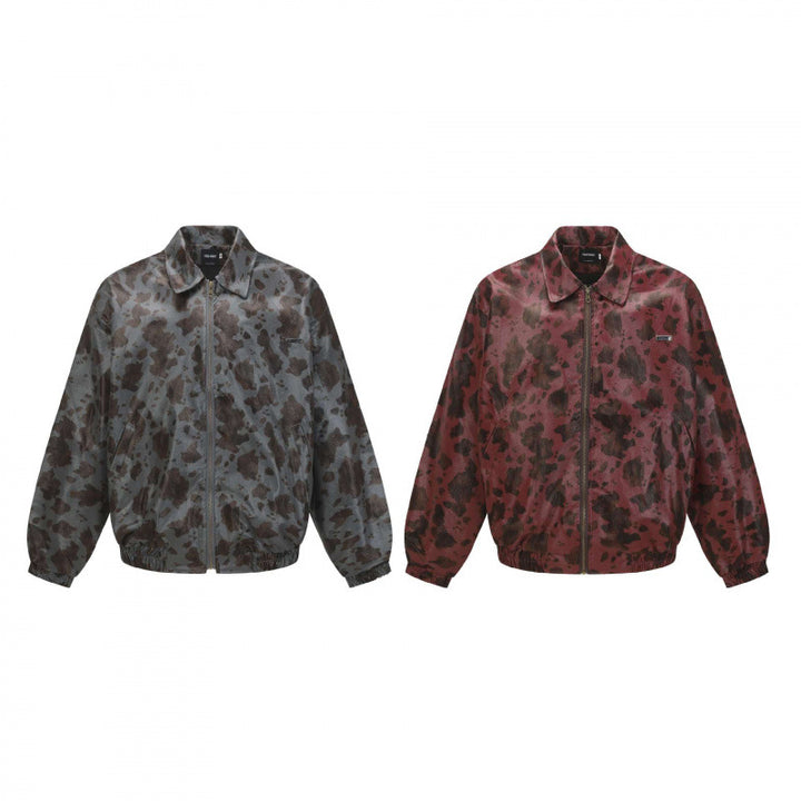 Unisex short-cut boxy jacket with zipper, elastic hem and modern animal print Mune Fashion