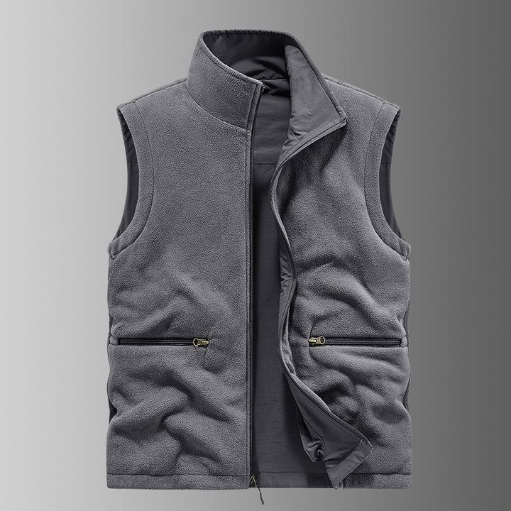 Men's padded utility vest with fleece lining, multi pockets and front zipper