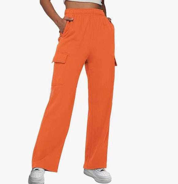 Women's casual cargo leisure pants with wide leg elastic waistband and patch pockets Mune Fashion