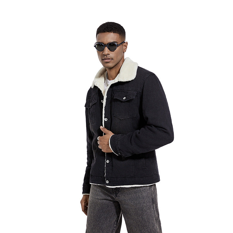 Men's Embossed Denim Jacket with Fleece Lining Mune Fashion