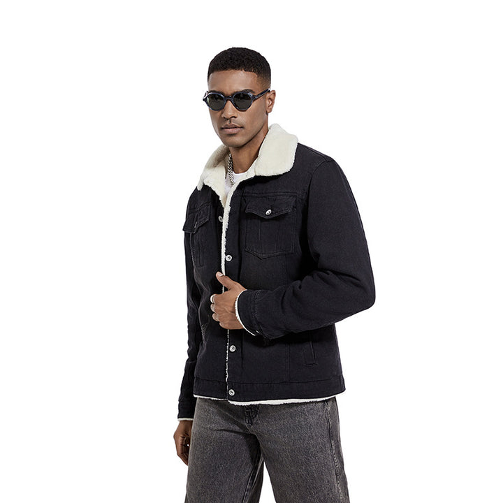 Men's Embossed Denim Jacket with Fleece Lining Mune Fashion
