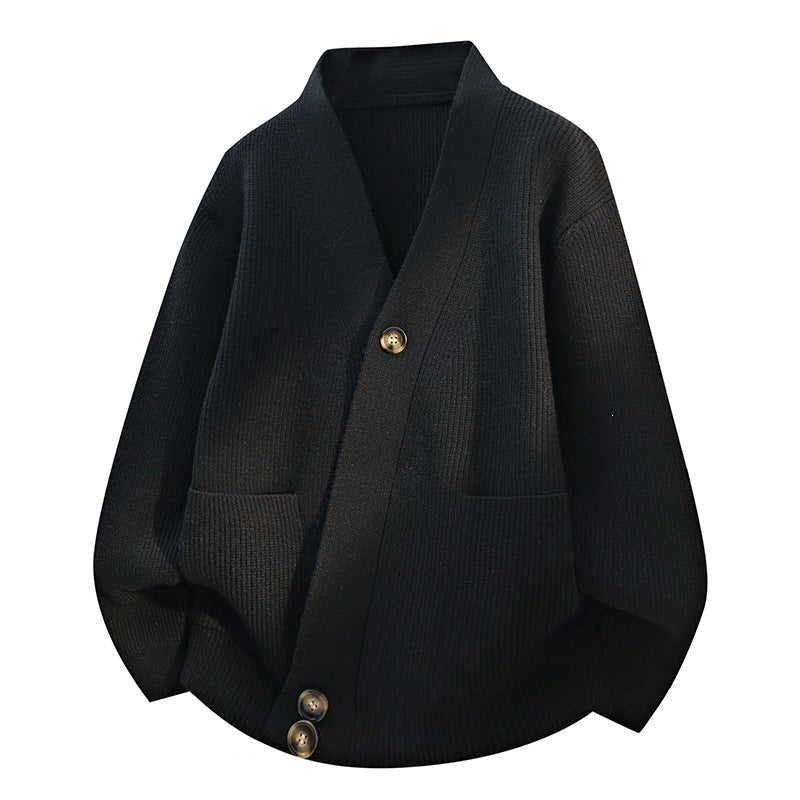 Women's oversized cardigan with large V-neck, patch pockets & wooden buttons Mune Fashion