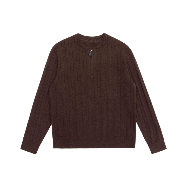Men's Cable Knit Half Zip Sweater with Stand Collar and Ribbed Hem Mune Fashion