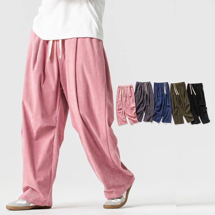 Men's wide-cut corduroy pants with pleats, drawstring, and casual baggy silhouette Mune Fashion