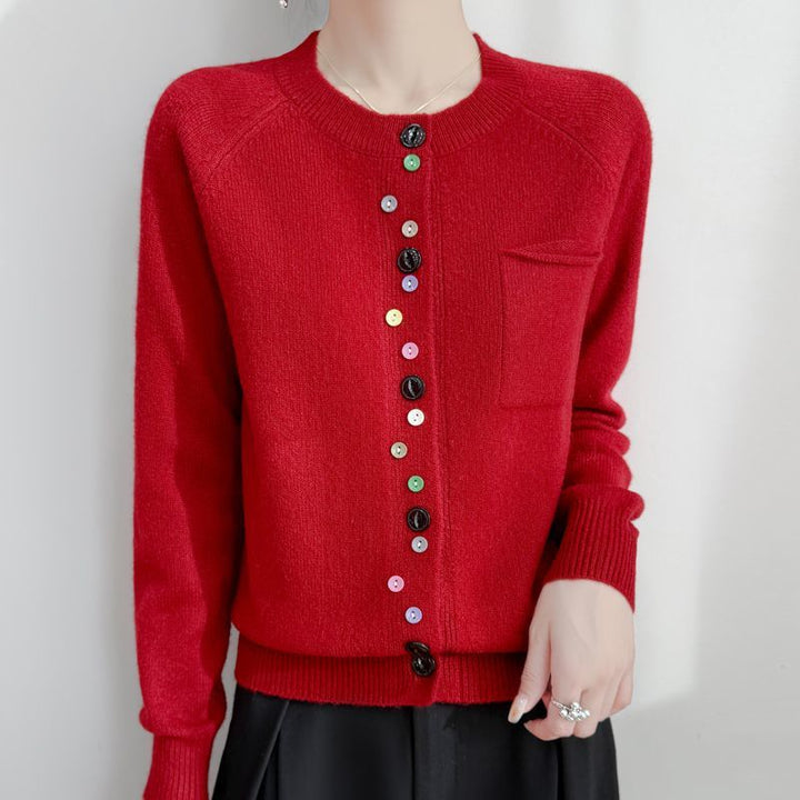 Women's fashionable knit cardigan with colorful buttons Mune Fashion