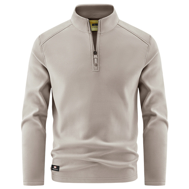 Men's Thermal Fleece Pullover with Short Zipper and Stand-Up Collar Mune Fashion
