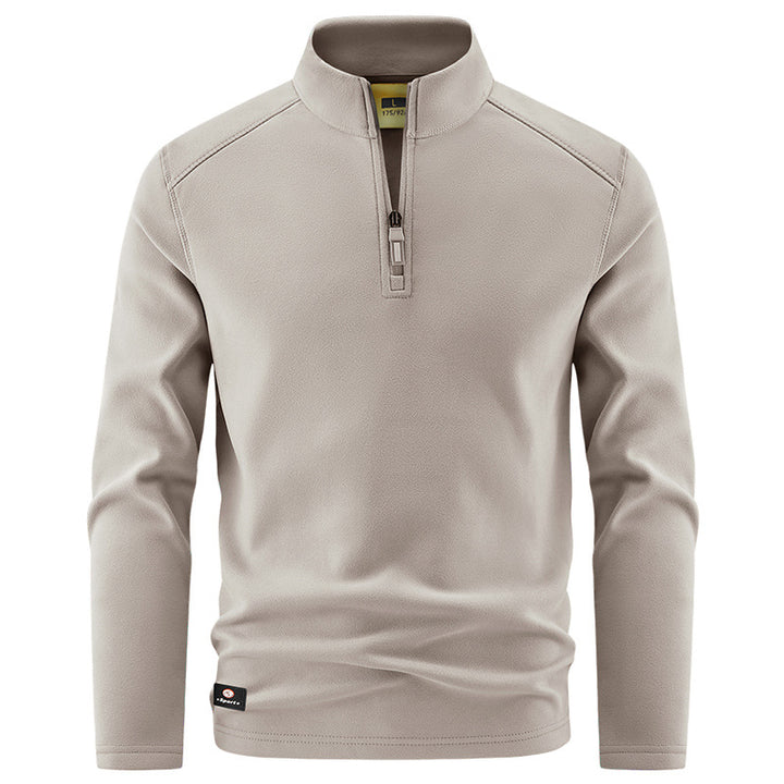 Men's Thermal Fleece Pullover with Short Zipper and Stand-Up Collar Mune Fashion