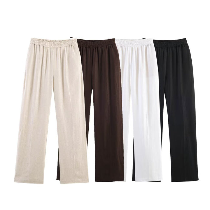 Women's Wide Palazzo Pants with Elastic Gathered Waistband and Flowing Lightweight Fabric Mune Fashion