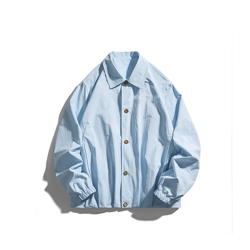 Unisex Lightweight Shirt Jacket in Boxy Cut with Wooden Button Placket and Elastic Cuffs Mune Fashion