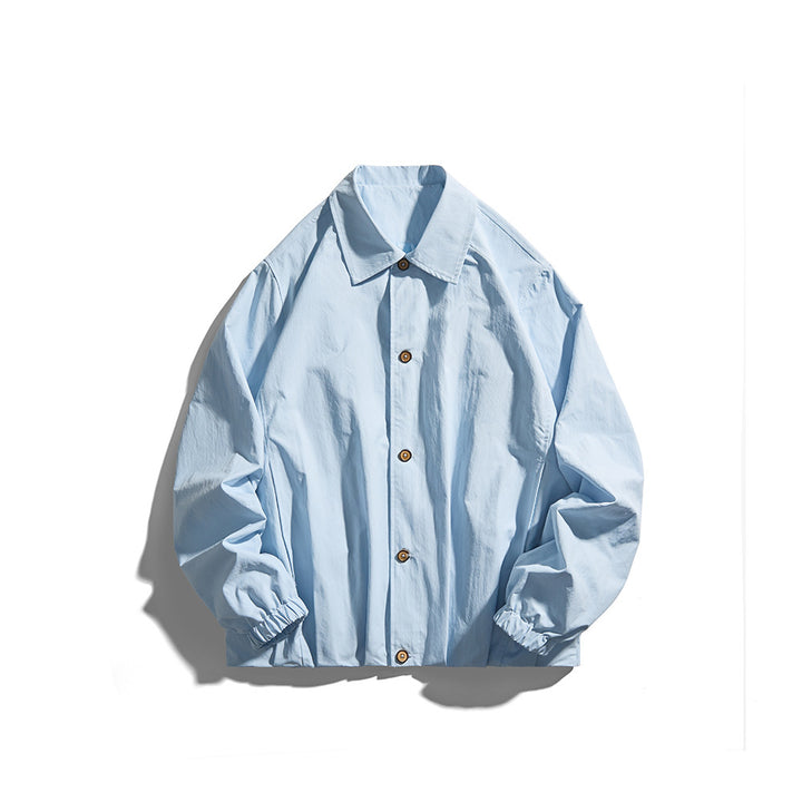 Unisex Lightweight Shirt Jacket in Boxy Cut with Wooden Button Placket and Elastic Cuffs Mune Fashion