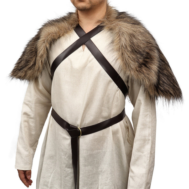 Men's Viking-inspired shoulder cape made of soft faux fur with adjustable leather straps Mune Fashion