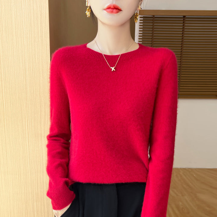Women's Soft Mohair-Effect Round Neck Sweater with Fine Ribbed Hem and Light Oversize Fit Mune Fashion