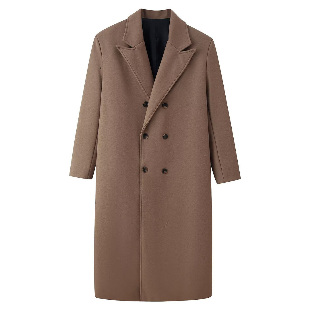 Men's Double-Breasted Long Coat with Narrow Lapels and Straight Cut Mune Fashion