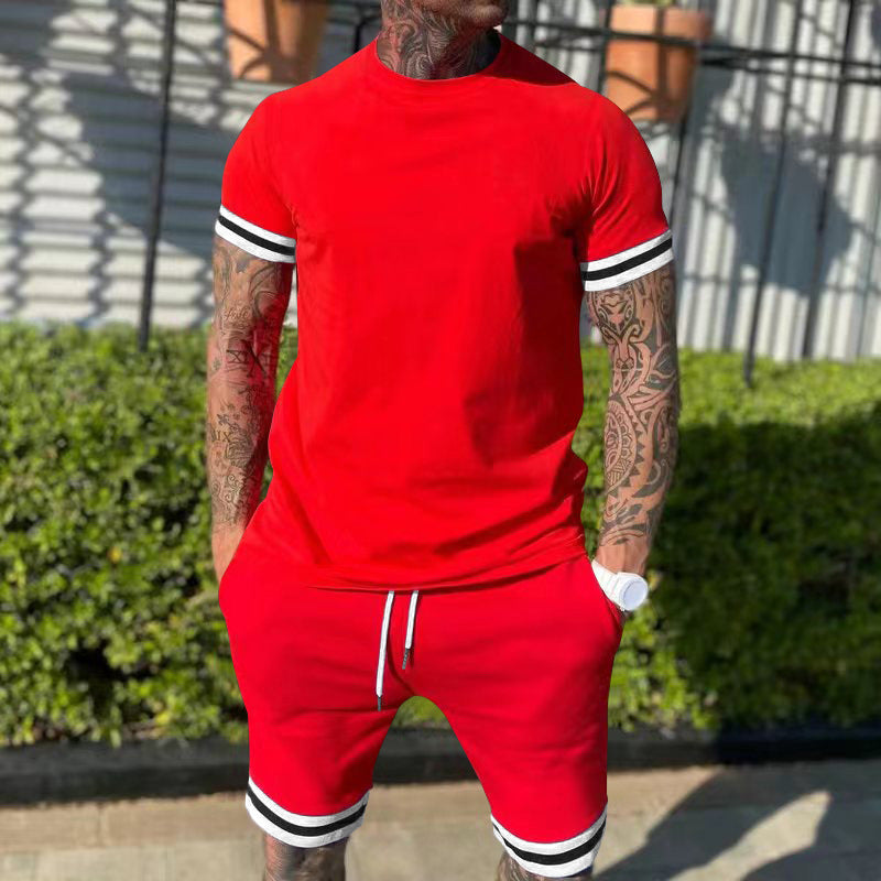 Men's casual sports set made of cotton jersey with round neck shirt and drawstring shorts Mune Fashion