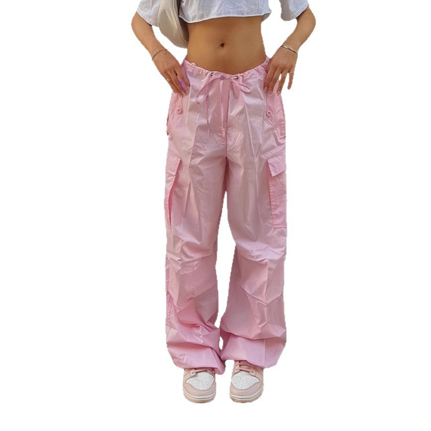 Women Wide Cargo Pants made of lightweight functional fabric with drawstring and flap pockets Mune Fashion