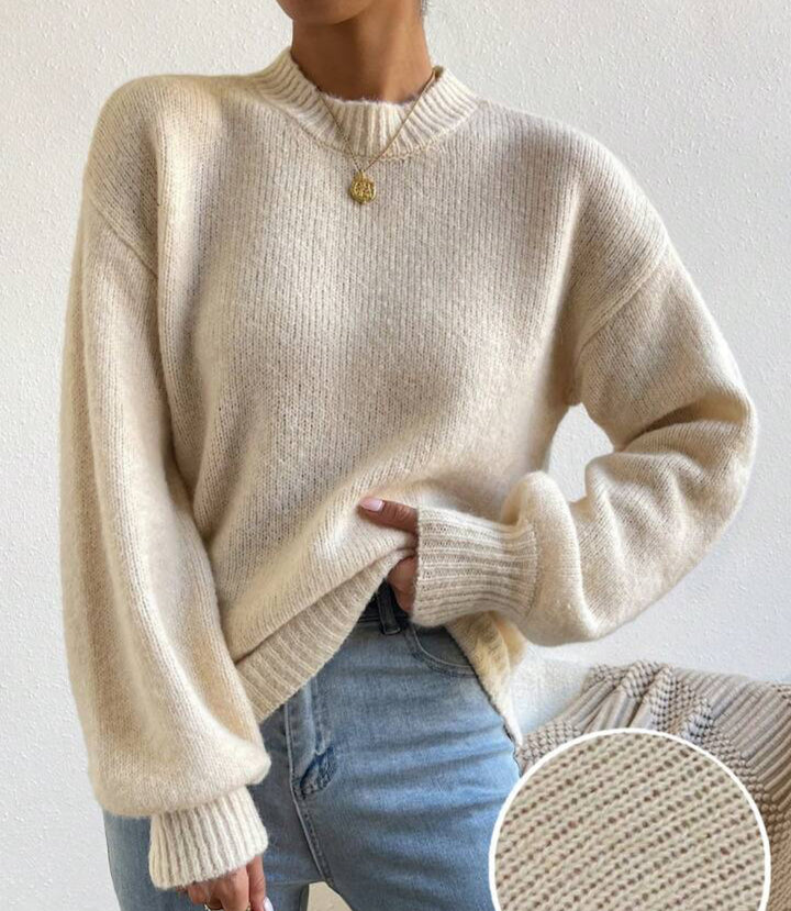 Women’s Oversized Fine Knit Sweater with Suggested Mohair Effect and Extended Ribbed Cuffs Mune Fashion