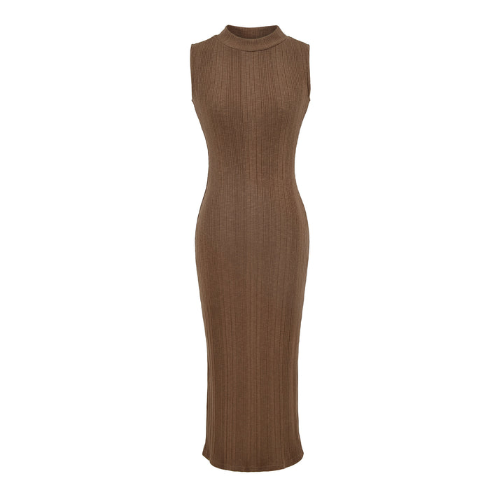 Women’s midi dress in rib knit, sleeveless slim-fit with stand-up collar Mune Fashion