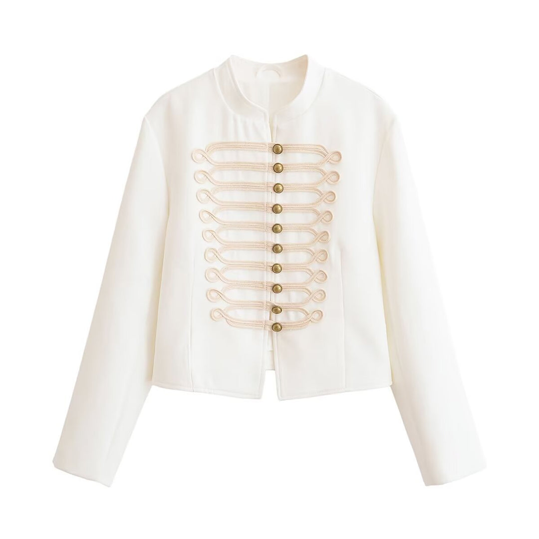 Ladies short jacket in officer style with decorative cord and stand-up collar Mune Fashion