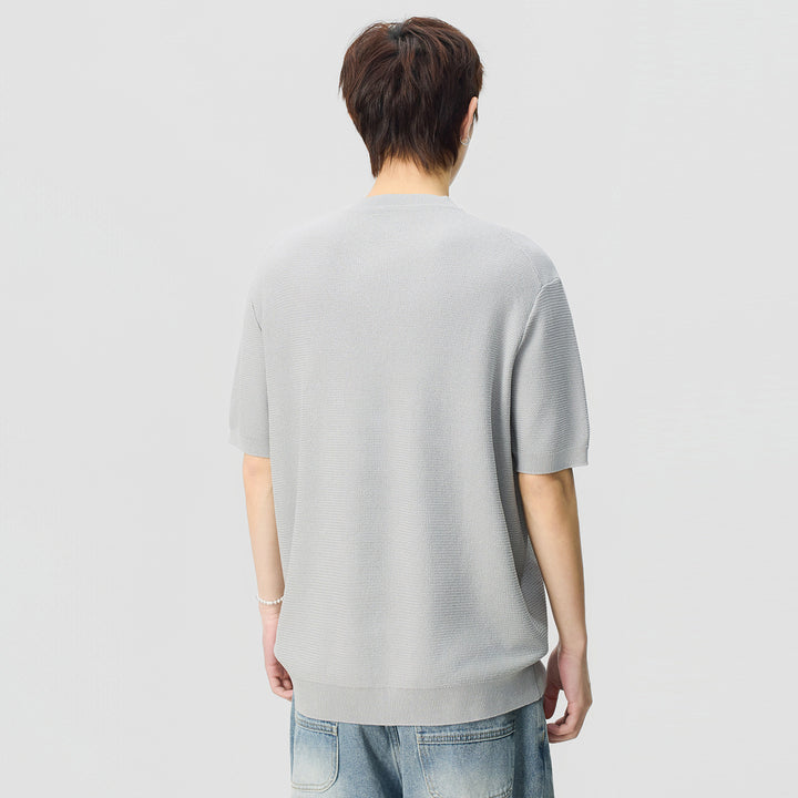 Herren Kurzarm-Strickshirt mit strukturierter Waffeloptik und V-Notch-Kragen Mune Fashion