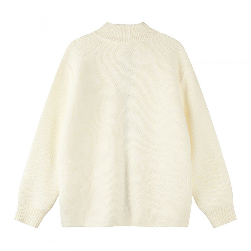 Women Oversized Knit Zip Jacket with Stand-Up Collar and Two-Way Zipper Mune Fashion