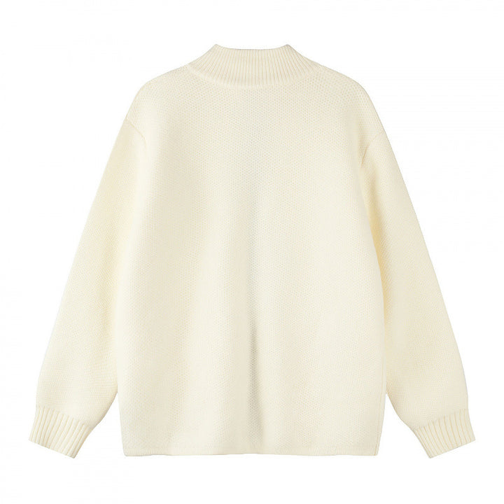 Women Oversized Knit Zip Jacket with Stand-Up Collar and Two-Way Zipper Mune Fashion