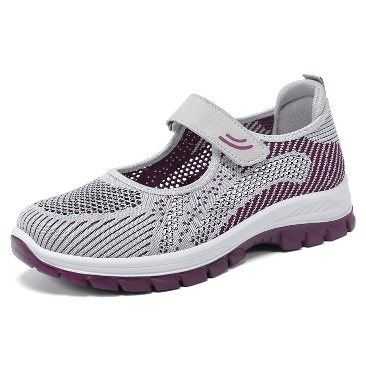 Women's breathable knitted Mary Jane walking sneakers with Velcro and cushioning lightweight sole Mune Fashion