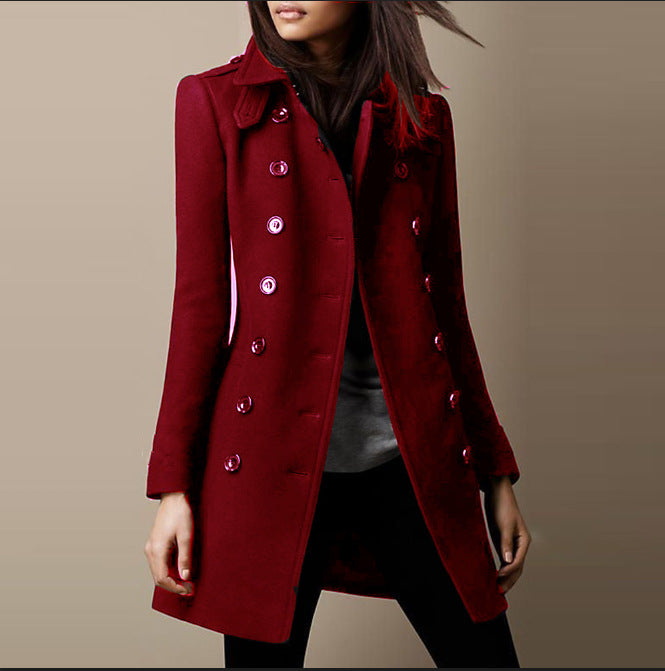 Women's tailored double-breasted wool coat with belt cuffs Mune Fashion