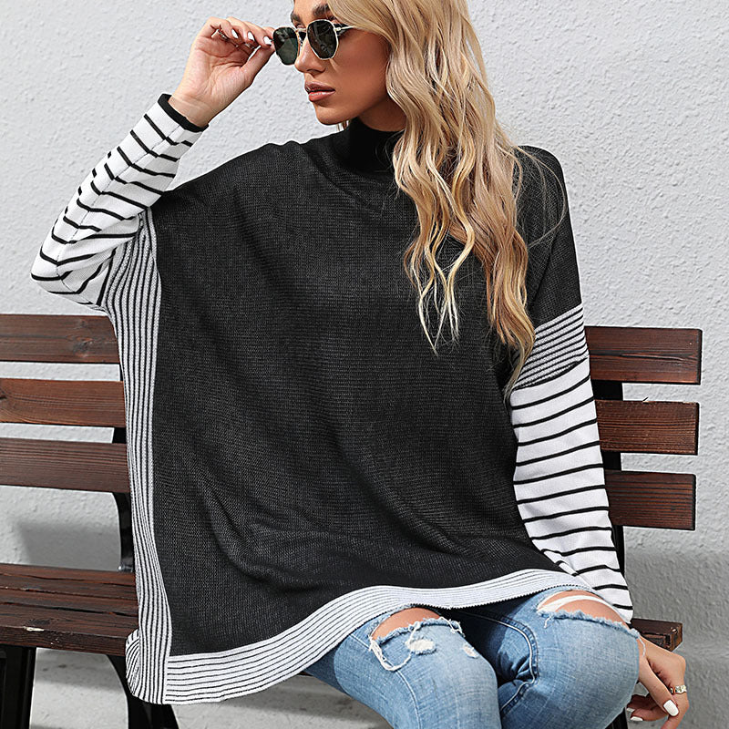 Women's Casual Sweater with Striped Sleeves Mune Fashion
